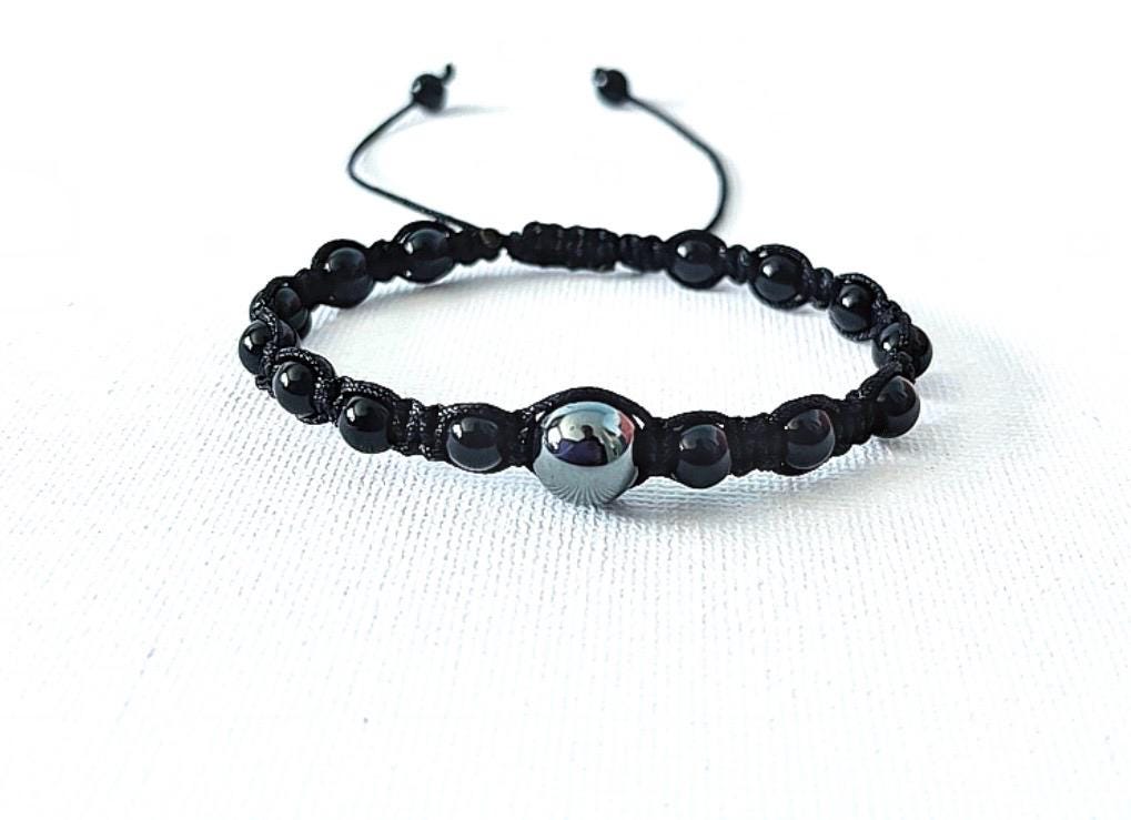 Black Onyx Hematite Bracelet, Focus and Concentration, Crystal Healing