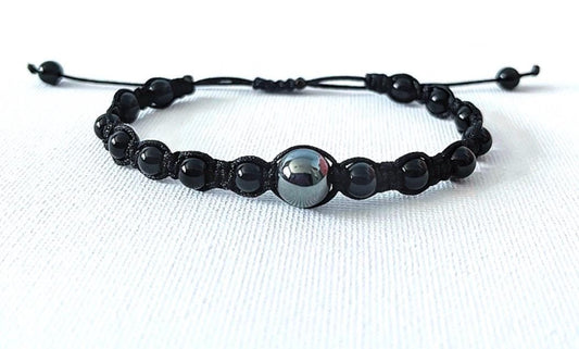 Black Onyx Hematite Bracelet, Focus and Concentration, Crystal Healing