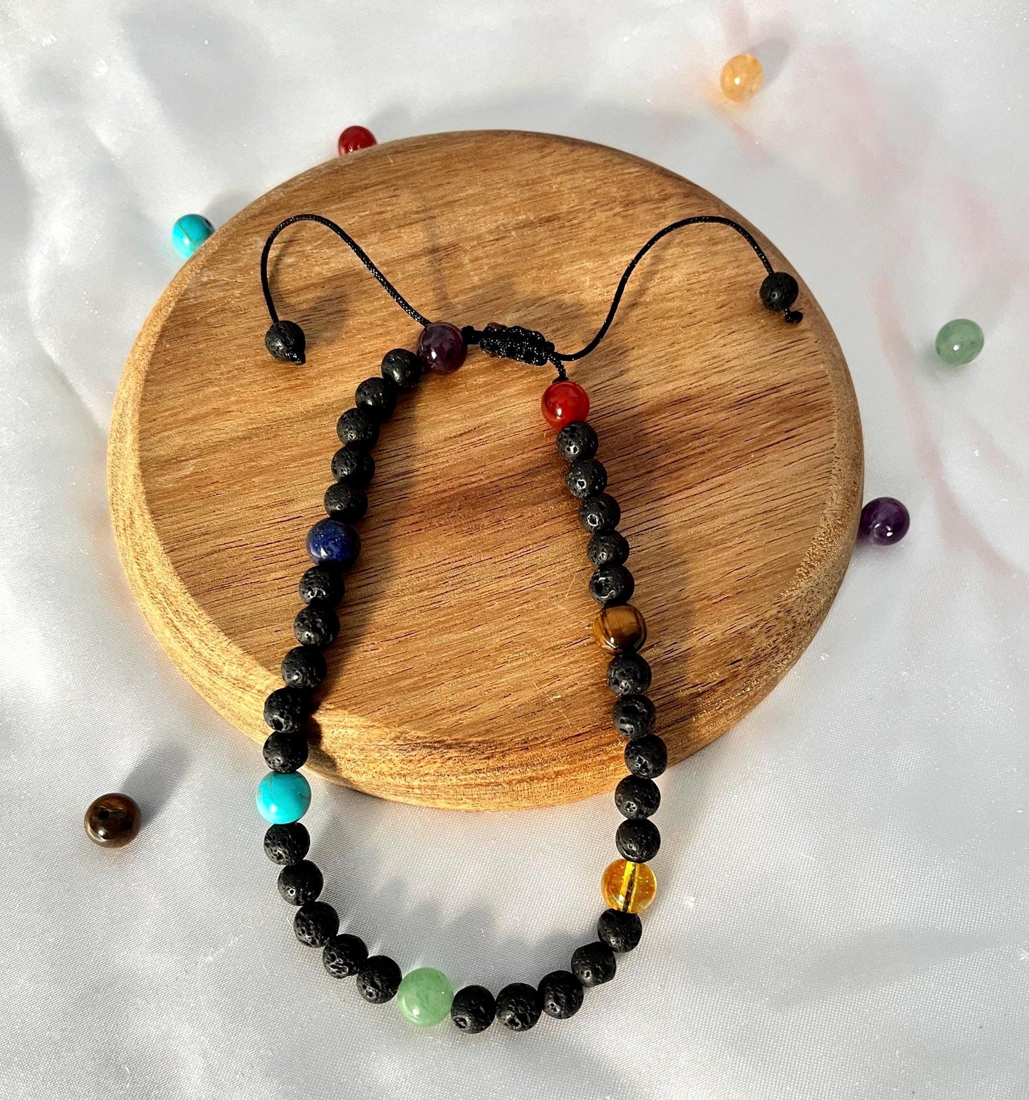 Handmade Lava Stone Chakra Anklet: Meditation Yoga Healing