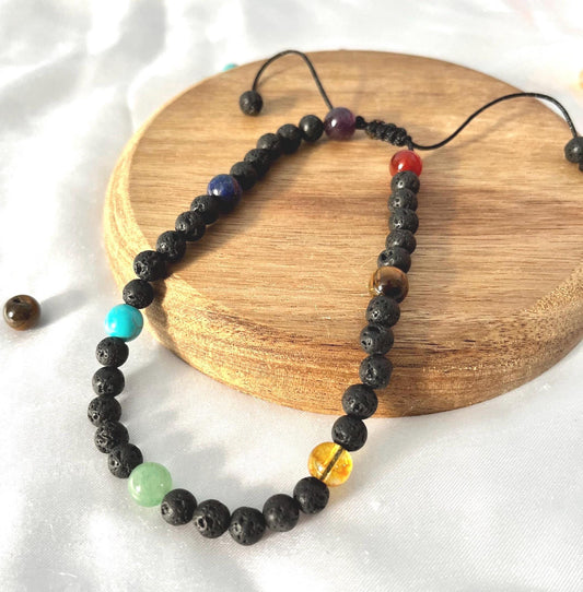 Handmade Lava Stone Chakra Anklet: Meditation Yoga Healing
