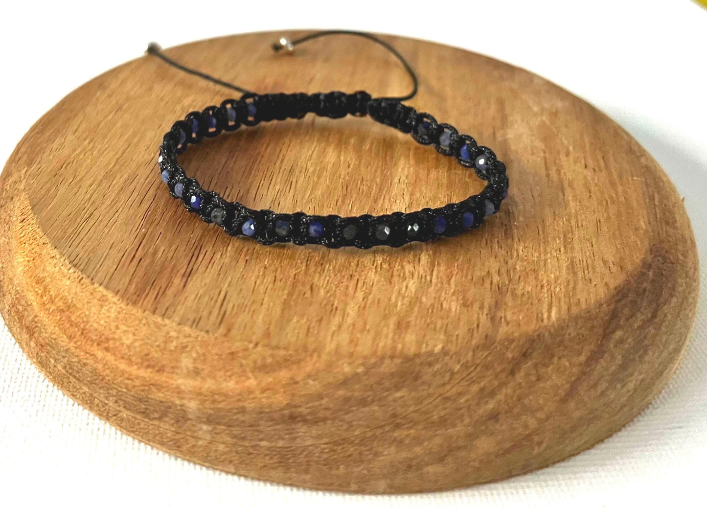 Mini Sodalite Bead Macrame Bracelet: Lightweight Hand-Knotted Jewelry