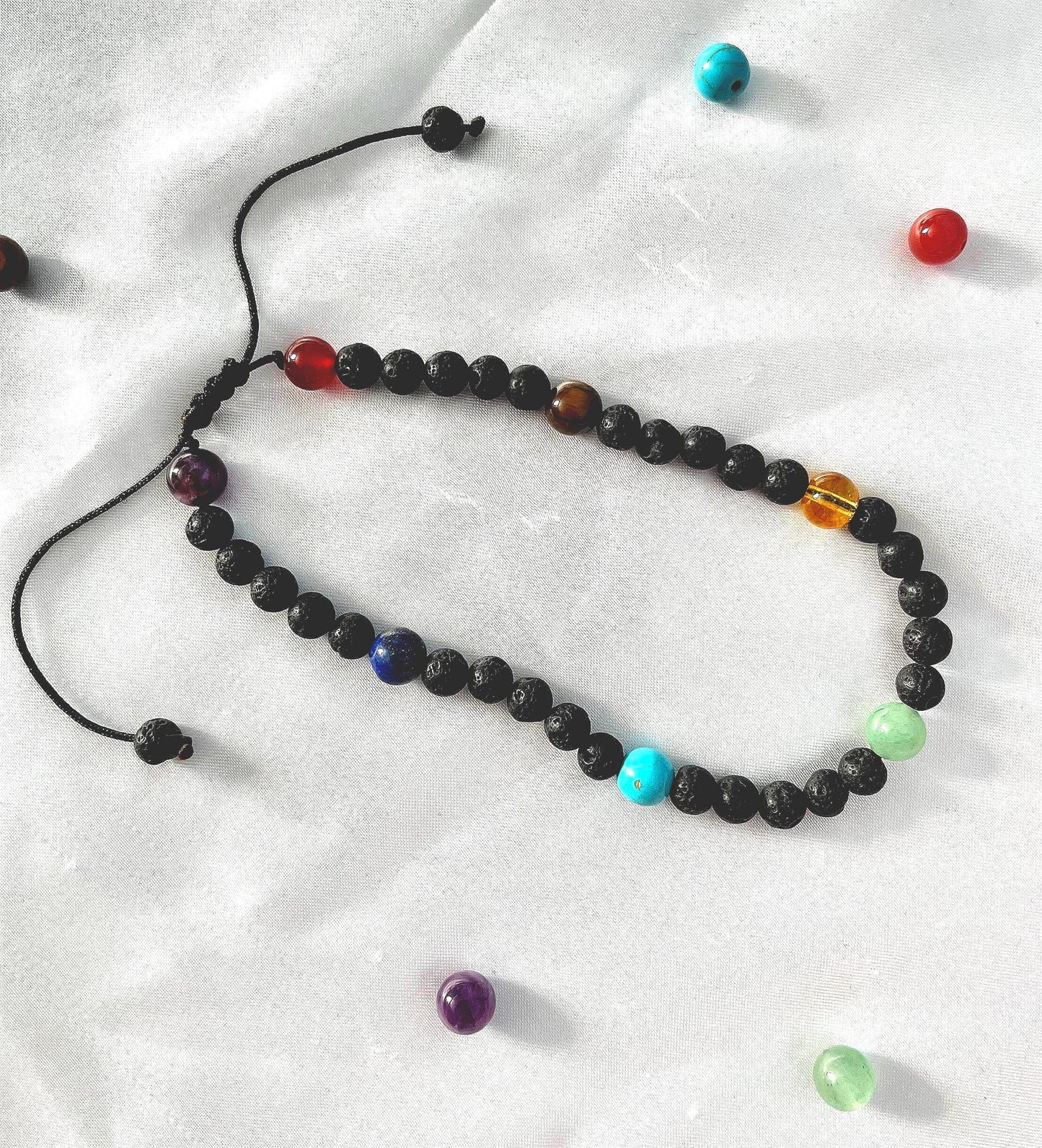 Handmade Lava Stone Chakra Anklet: Meditation Yoga Healing