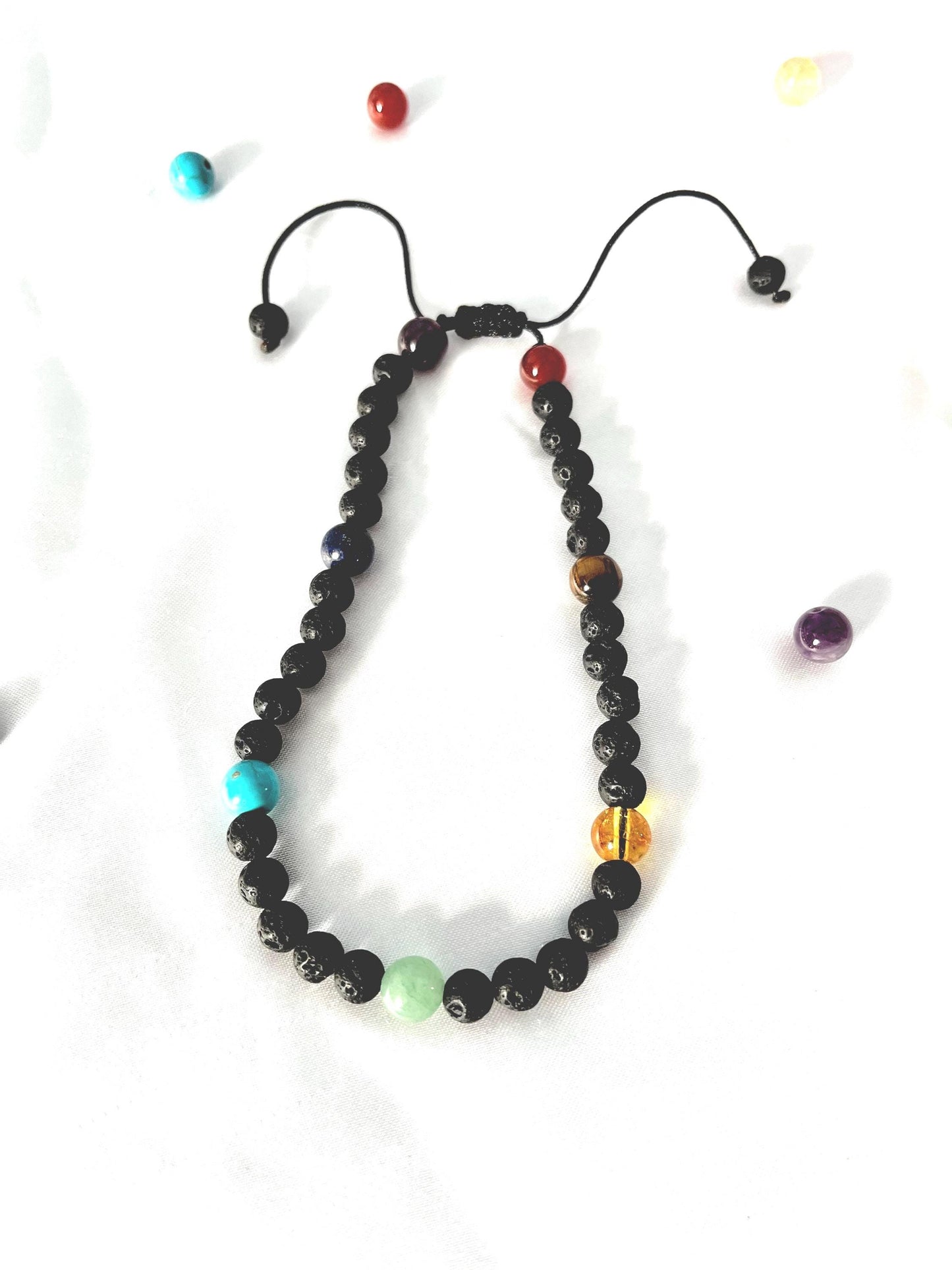 Handmade Lava Stone Chakra Anklet: Meditation Yoga Healing