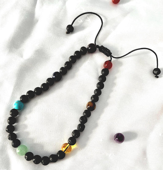 Handmade Lava Stone Chakra Anklet: Meditation Yoga Healing