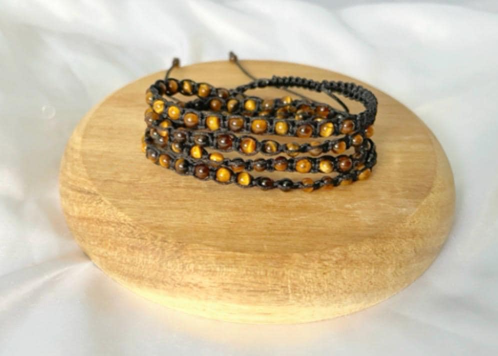 Tiger's Eye 4-Layer Wrap Bracelet: Bohemian Beaded Bracelet