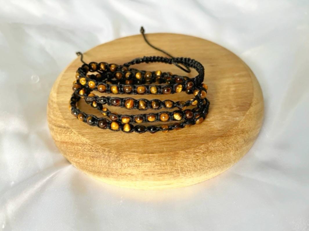 Tiger's Eye 4-Layer Wrap Bracelet: Bohemian Beaded Bracelet
