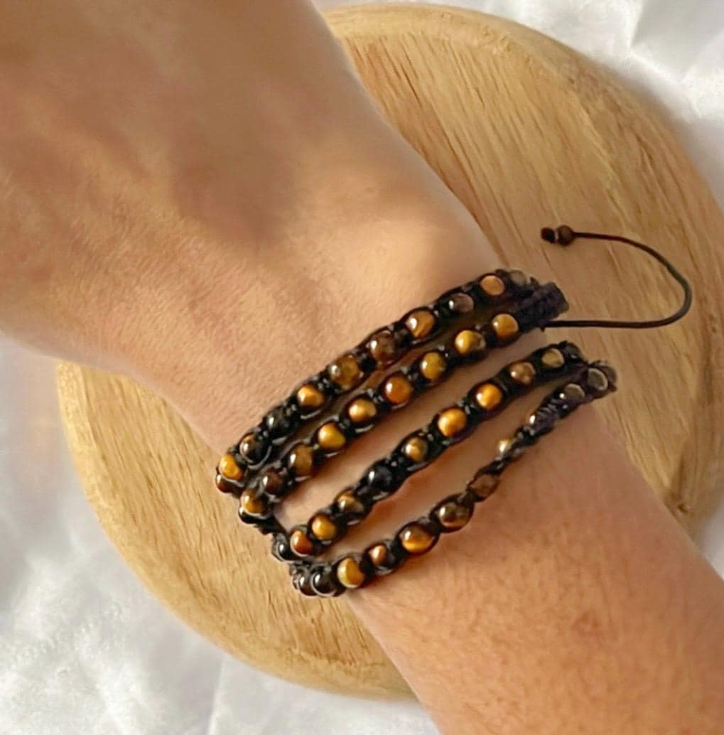 Tiger's Eye 4-Layer Wrap Bracelet: Bohemian Beaded Bracelet