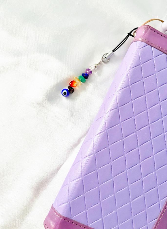 Mini Chakra Crystal Phone Charm, Evil Eye Bead
