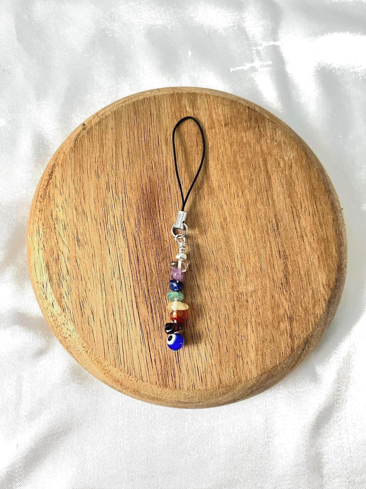 Mini Chakra Crystal Phone Charm, Evil Eye Bead
