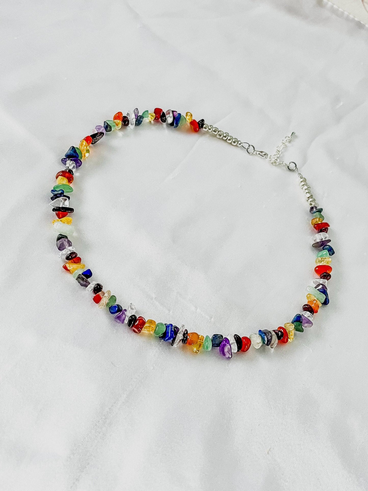 Handmade 7 Chakra Crystal Necklace: Mix Gemstone Chip Choker