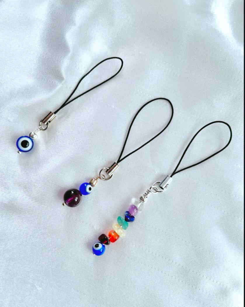 Handmade Evil Eye Phone Charm: Beaded Mobile Phone Strap