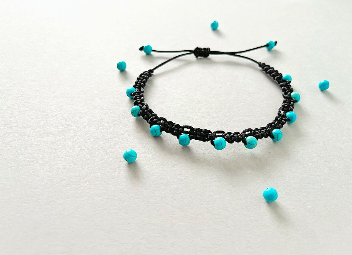Turquoise Anklet, Adjustable Cord Anklet.