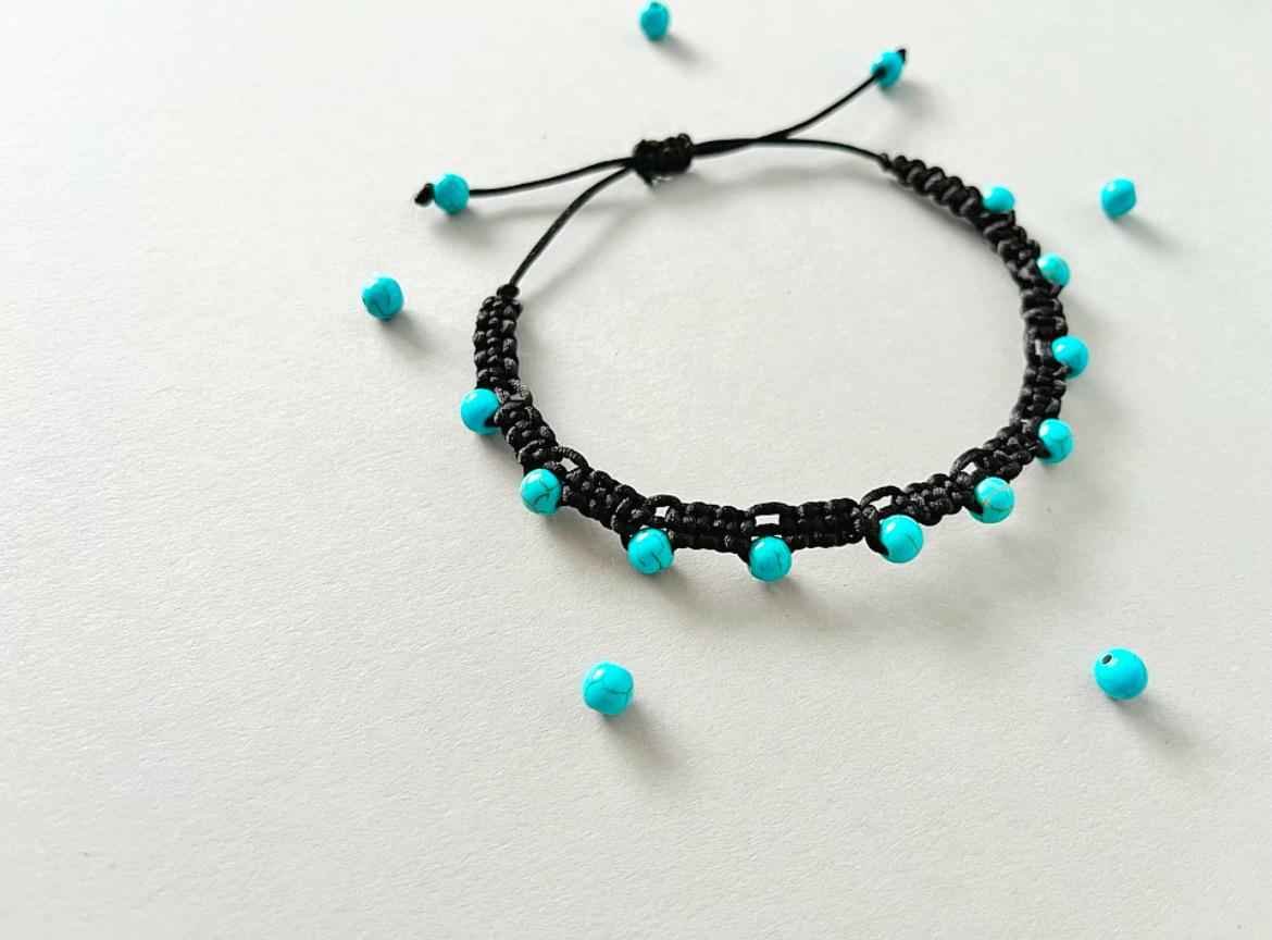 Turquoise Anklet, Adjustable Cord Anklet.