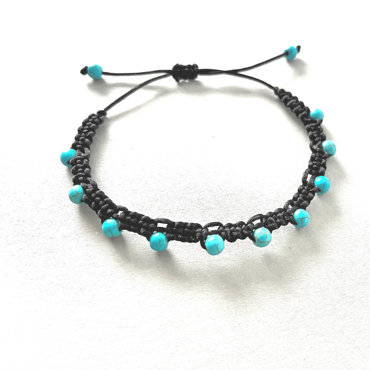 Turquoise Anklet, Adjustable Cord Anklet.