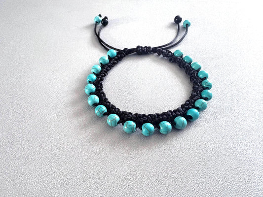 Turquoise Anklet, Adjustable Cord Anklet.