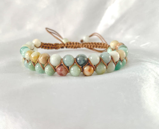 Handmade Amazonite Beaded Bracelet: Adjustable Double Layer Design