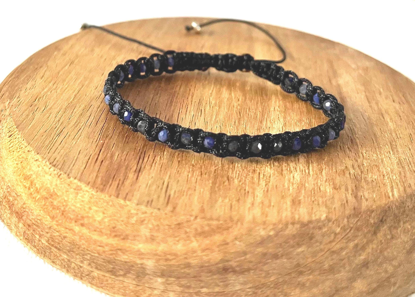 Mini Sodalite Bead Macrame Bracelet: Lightweight Hand-Knotted Jewelry
