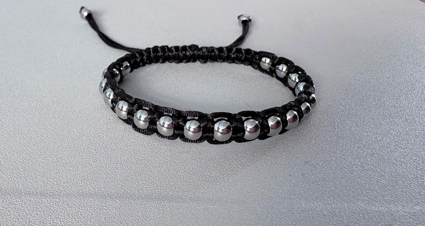 Stainless Steel Macrame Bracelet | Adjustable Men's Beaded Jewelry