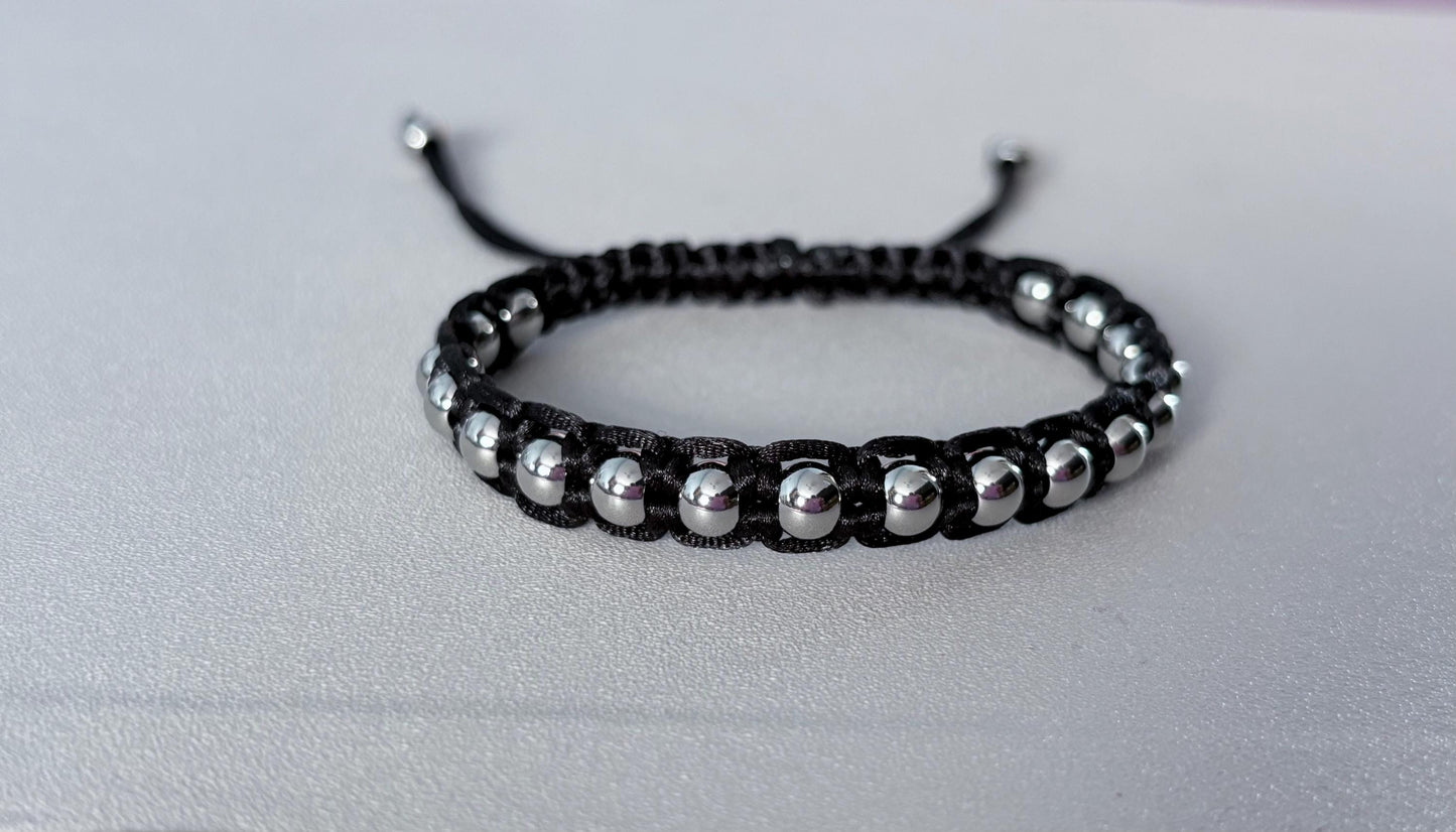 Stainless Steel Macrame Bracelet | Adjustable Men's Beaded Jewelry