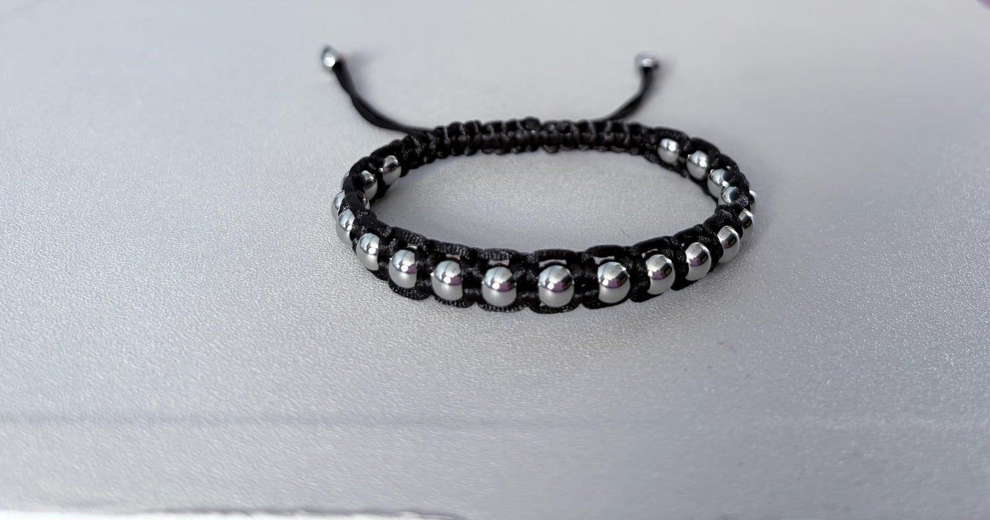 Stainless Steel Macrame Bracelet | Adjustable Men's Beaded Jewelry