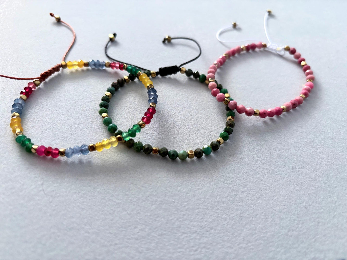 Handmade Rhodonite Bracelet: Dainty Gemstone Beads with Gold Accents