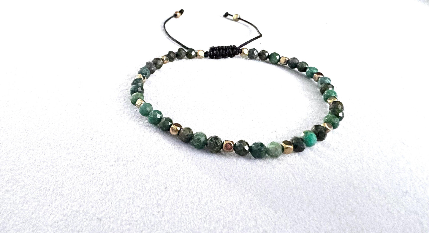 Handmade Rhodonite Bracelet: Dainty Gemstone Beads with Gold Accents