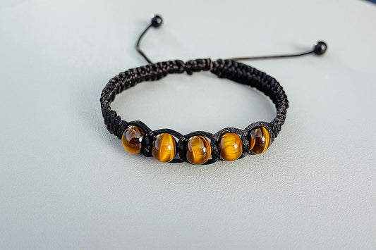 Tiger’s Eye Bracelet, 8mm Beaded Yellow Tiger’s Eye knotted Bracelet, Unisex Tiger’s Eye Bracelet.