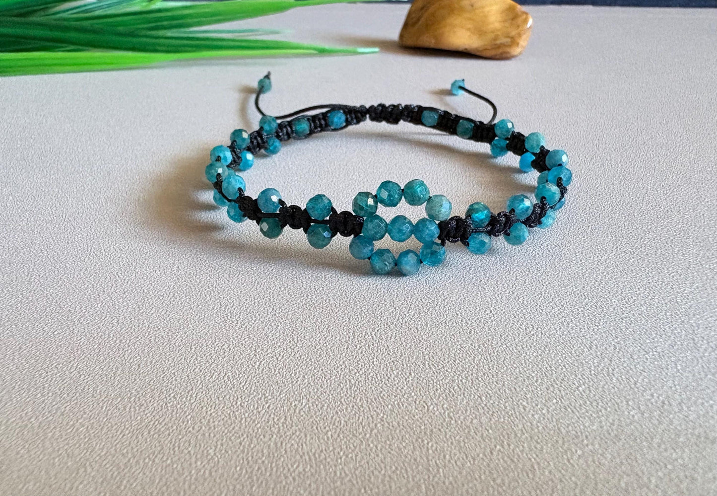 Blue Apatite Macrame Bracelet – Handmade Boho Crystal Jewelry