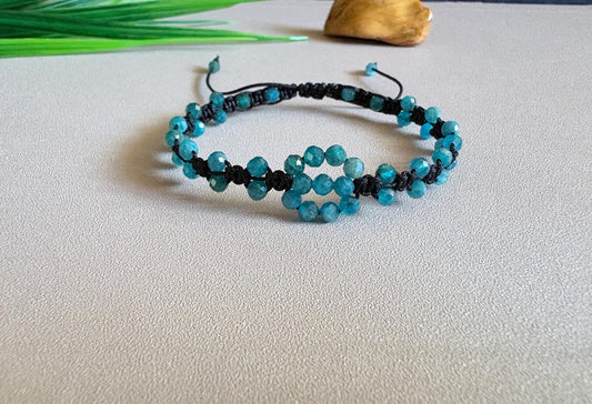Blue Apatite Macrame Bracelet – Handmade Boho Crystal Jewelry