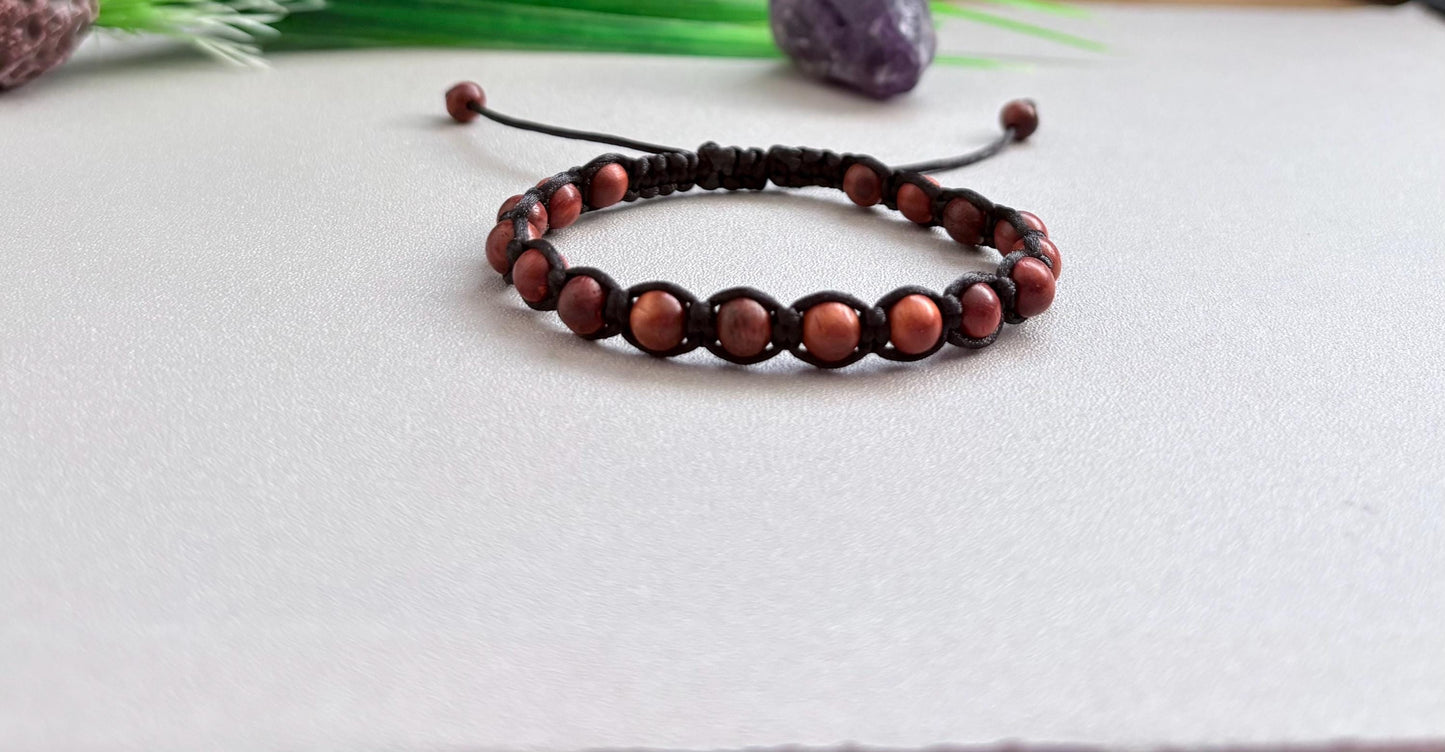 Wood bead bracelet: Macrame adjustable wooden bracelet,