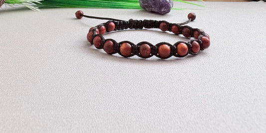 Wood bead bracelet: Macrame adjustable wooden bracelet,